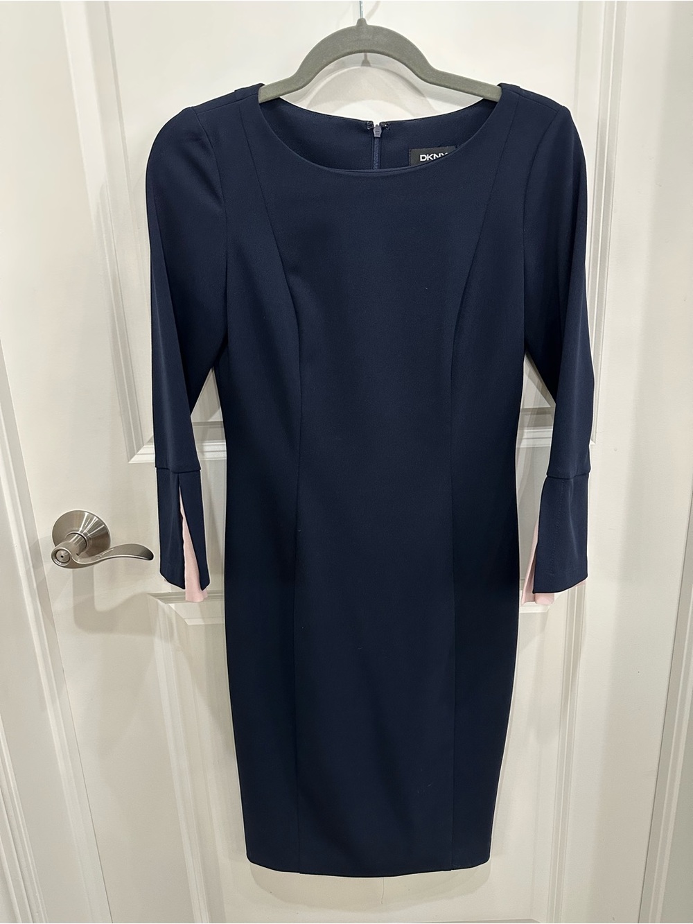 DKNY Navy Sheath Dress with Pink Sleeve Accents